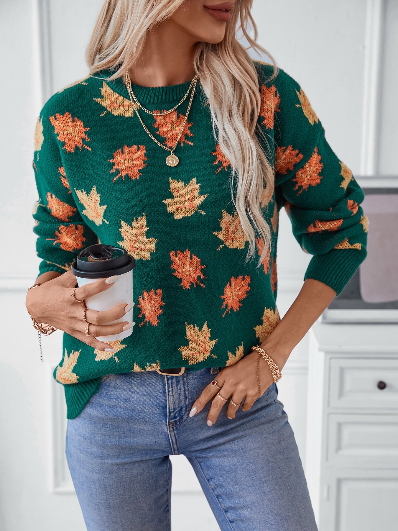 Oakleaf Women's Knit Leaf Pattern Sweater