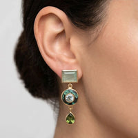 Model wearing Astoria Green Stone Drop Earrings Astoria Green Stone Drop Earrings close-up - 3