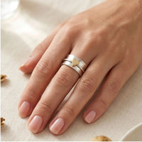 Model wearing 6 Solstice Sterling Silver Golden Heart Ring close-up - 2