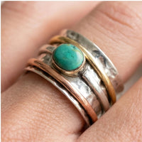 Model wearing 6 Isadora Turquoise Statement Ring close-up - 3