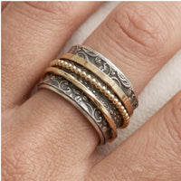 Model wearing 6 Celestine Vintage Gold & Silver Antique Ring close-up - 4