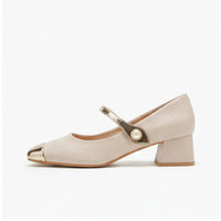 Nude leather heels on a white background - 2