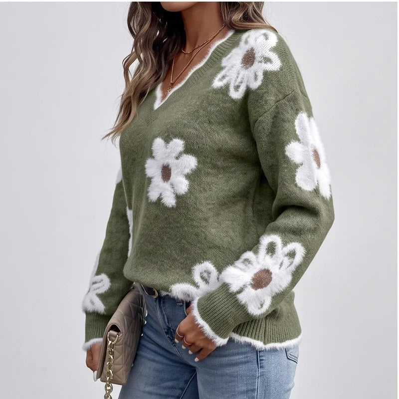 Model wearing Green knit sweater in a studio - 2