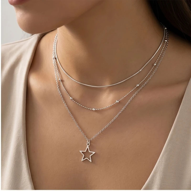 Model wearing Celestial Vintage Star Pendant Necklace Celestial Vintage Star Pendant Necklace close-up - 2