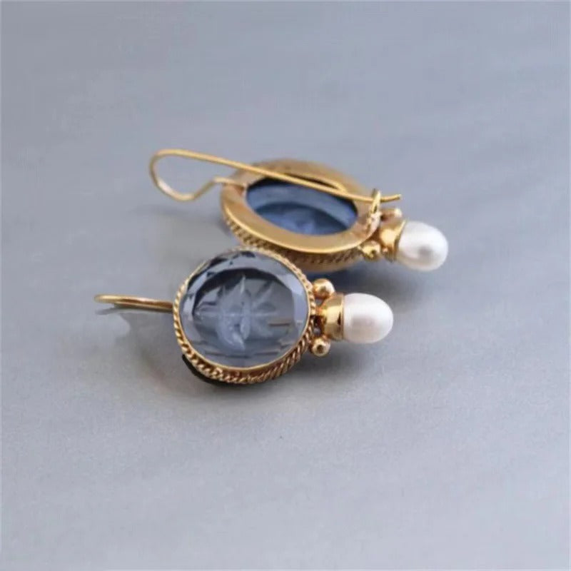 Lavinia Carved Gemstone Pearl Earrings