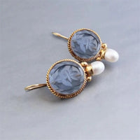 Lavinia Carved Gemstone Pearl Earrings
