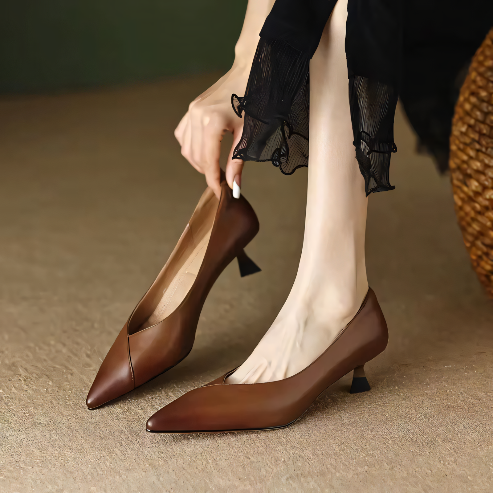 Sancia Women's Genuine Leather Kitten Heel Pumps