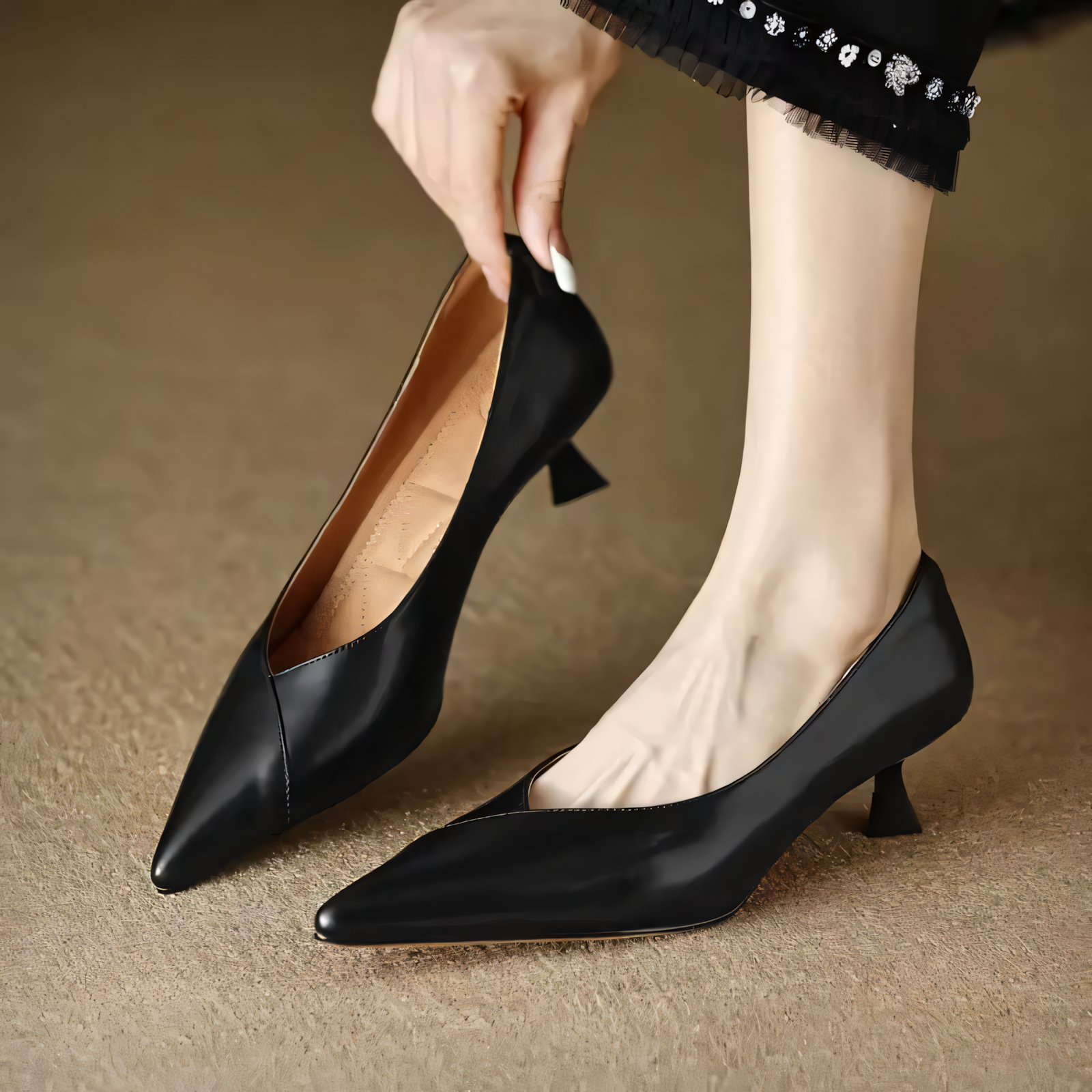 Sancia Women's Genuine Leather Kitten Heel Pumps
