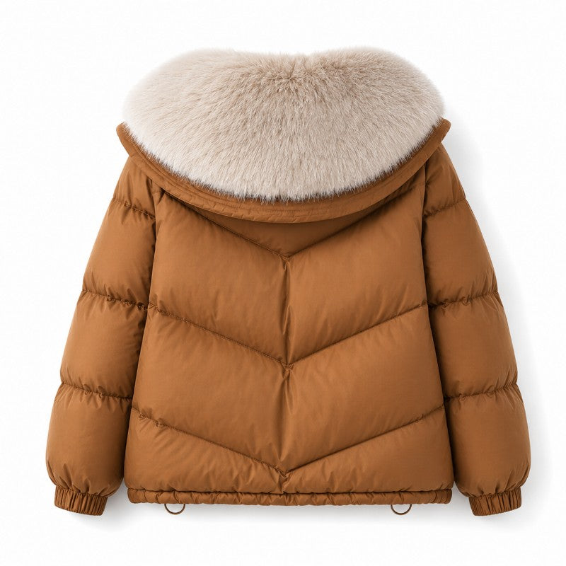 Tawny Quilted Puffer Jacket with Fur Collar