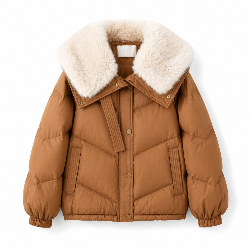 Tawny Quilted Puffer Jacket with Fur Collar