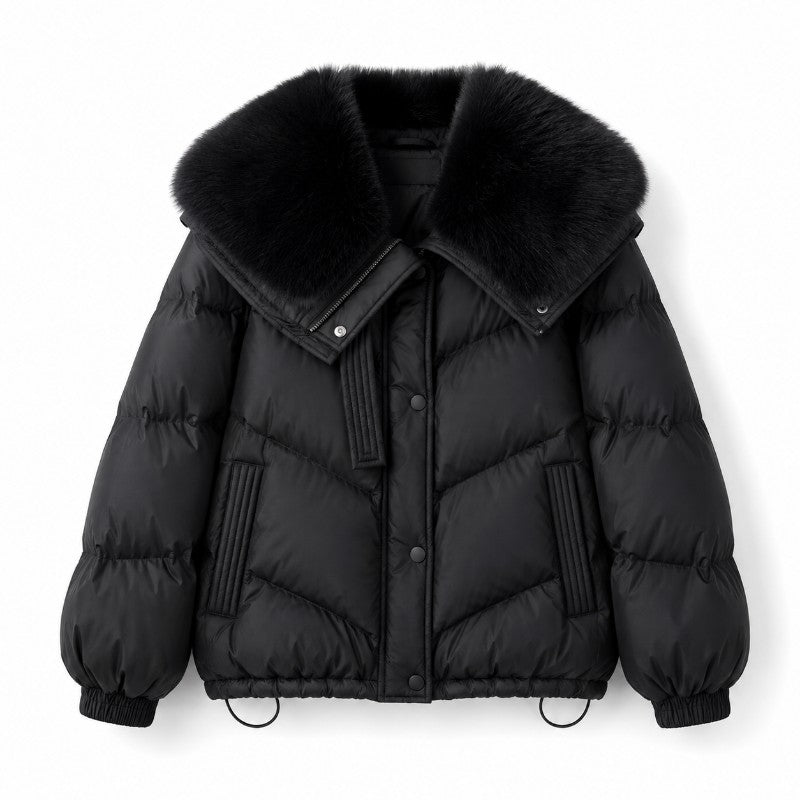 Tawny Quilted Puffer Jacket with Fur Collar