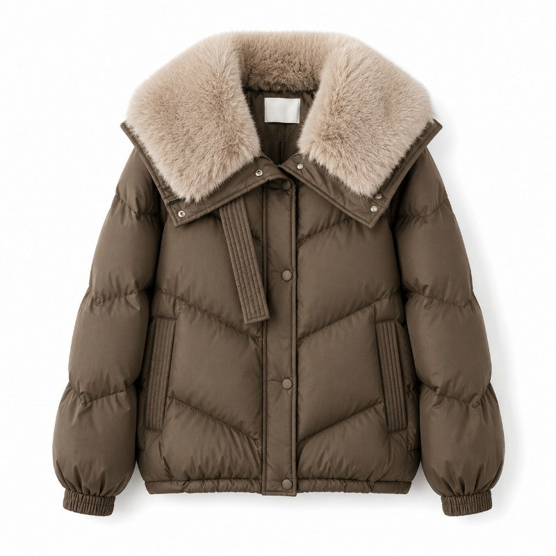 Tawny Quilted Puffer Jacket with Fur Collar